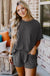 Carbon Grey Ribbed Textured Knit Loose Fit Tee and Shorts Set Dear lover
