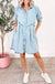 Beau Blue Mineral Wash Ruffled Short Sleeve Buttoned Denim Dress
