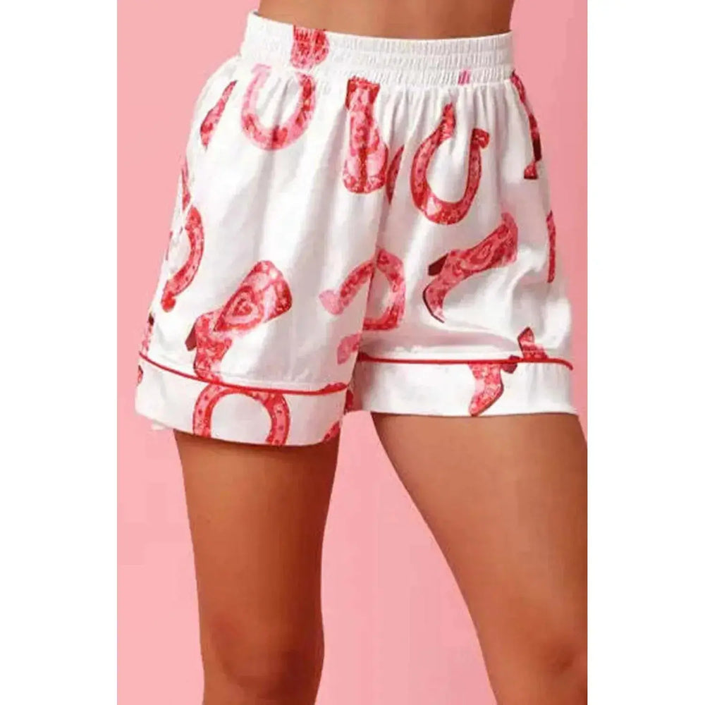 White Full Pattern Shirt and Shorts Satin Pajama Set Dear lover