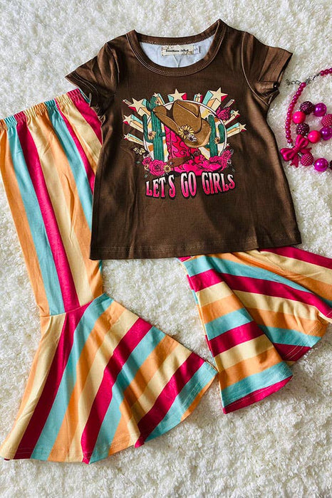 Western girls top & striped pants set
