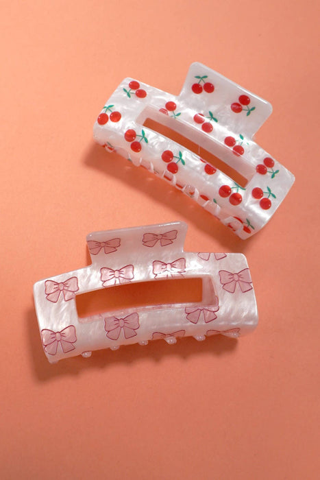 Jumbo Cherry Bow Rectangle Hair Claw Clips