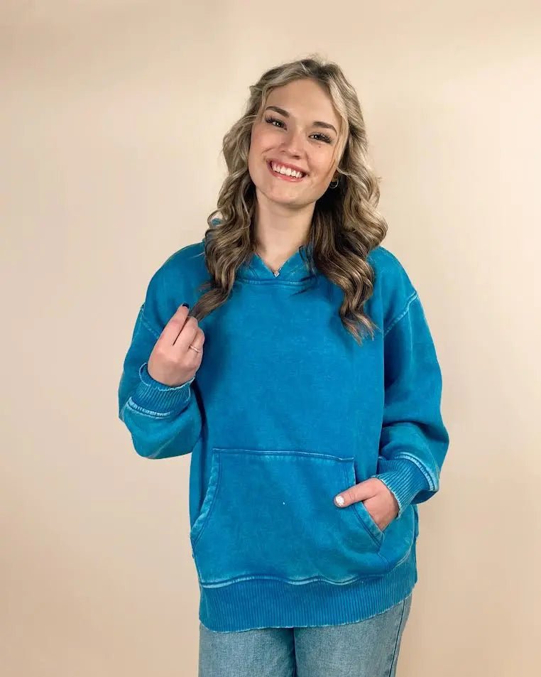 Fleece Acid Wash Kangaroo Pocket Hoodie - LECCE