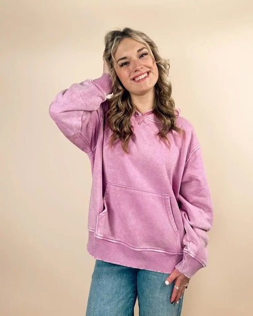 Fleece Acid Wash Kangaroo Pocket Hoodie - LECCE
