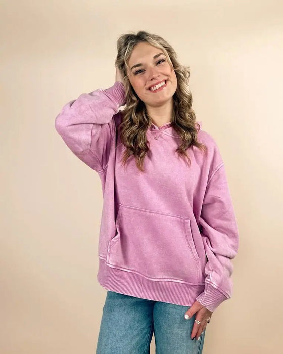 Fleece Acid Wash Kangaroo Pocket Hoodie - LECCE