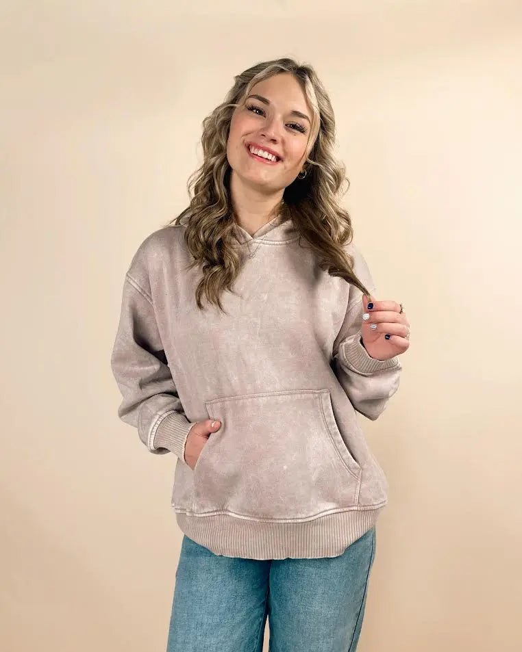 Fleece Acid Wash Kangaroo Pocket Hoodie - LECCE
