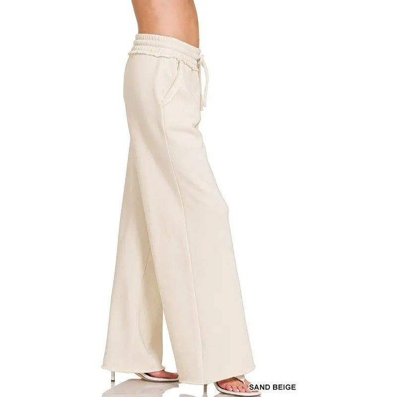 Fleece Exposed Seam Wide Leg Sweatpants - LECCE