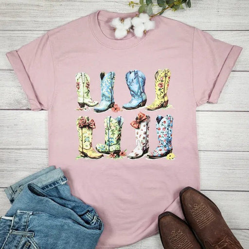 Floral Cowboy Boots Tee - LECCE