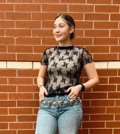 Floral Lace Sheer Mesh Layering Top - LECCE