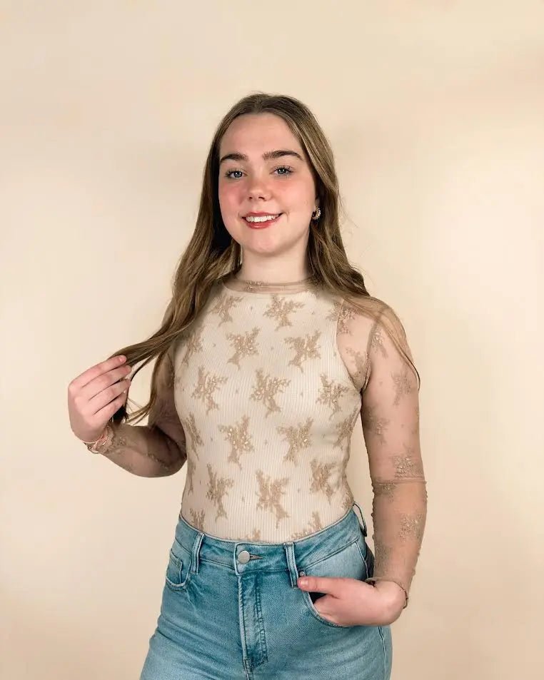 Floral Lace Sheer Mesh Layering Top - LECCE