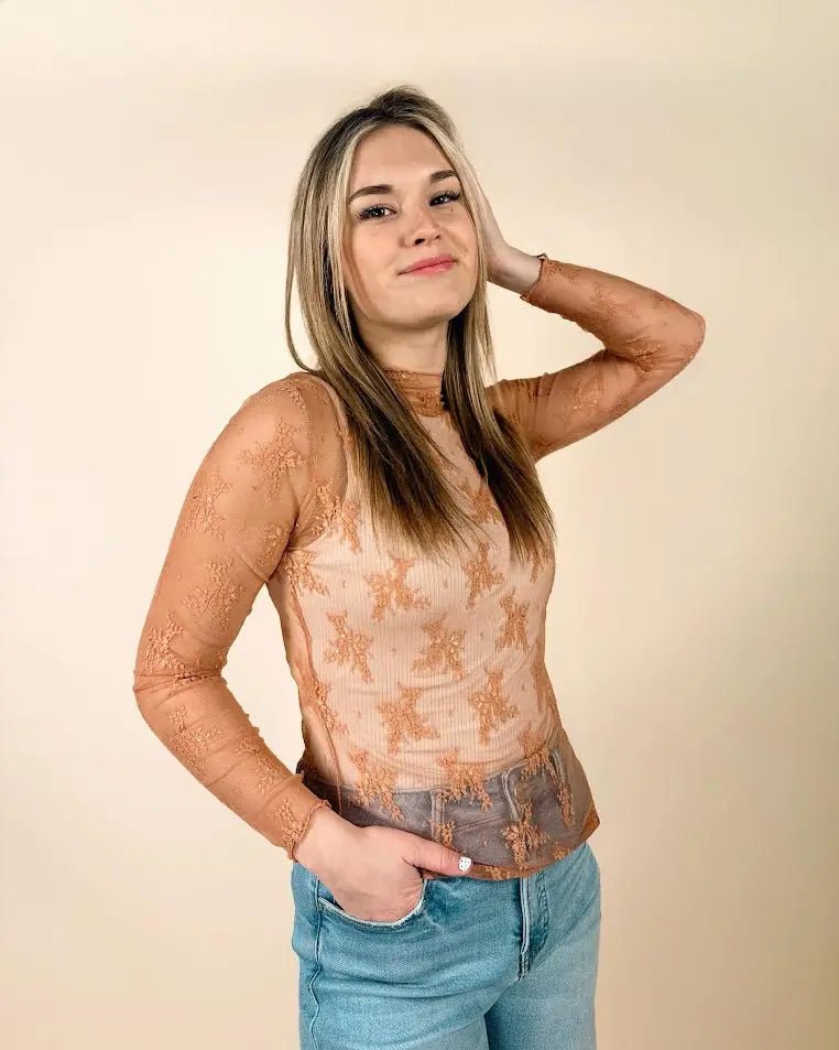 Floral Lace Sheer Mesh Layering Top