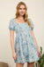 Floral Light Denim Puff Sleeve Mini Dress - LECCE