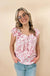 Floral Ruffled Short Sleeve Bow Square Neck Blouse - LECCE