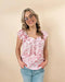Floral Ruffled Short Sleeve Bow Square Neck Blouse - LECCE