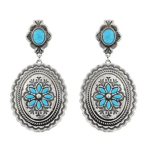 Floral Scalloped Concho Turquoise Western Earrings - LECCE