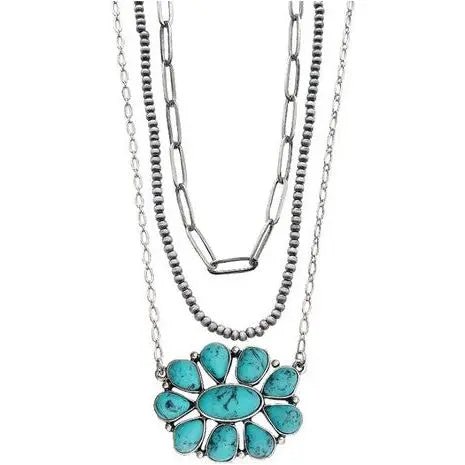 Flower Gemstone Navajo Pearl Choker Necklace - LECCE