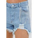 Frayed Rhinestone Denim Shorts - LECCE