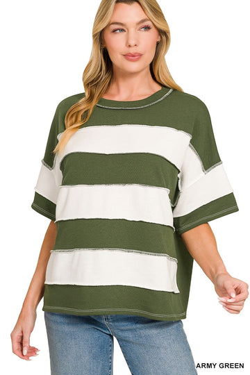 French Terry Striped Exposed Seam Top