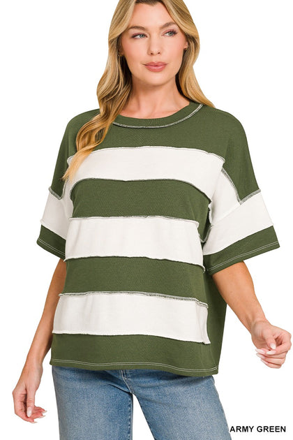 French Terry Striped Exposed Seam Top