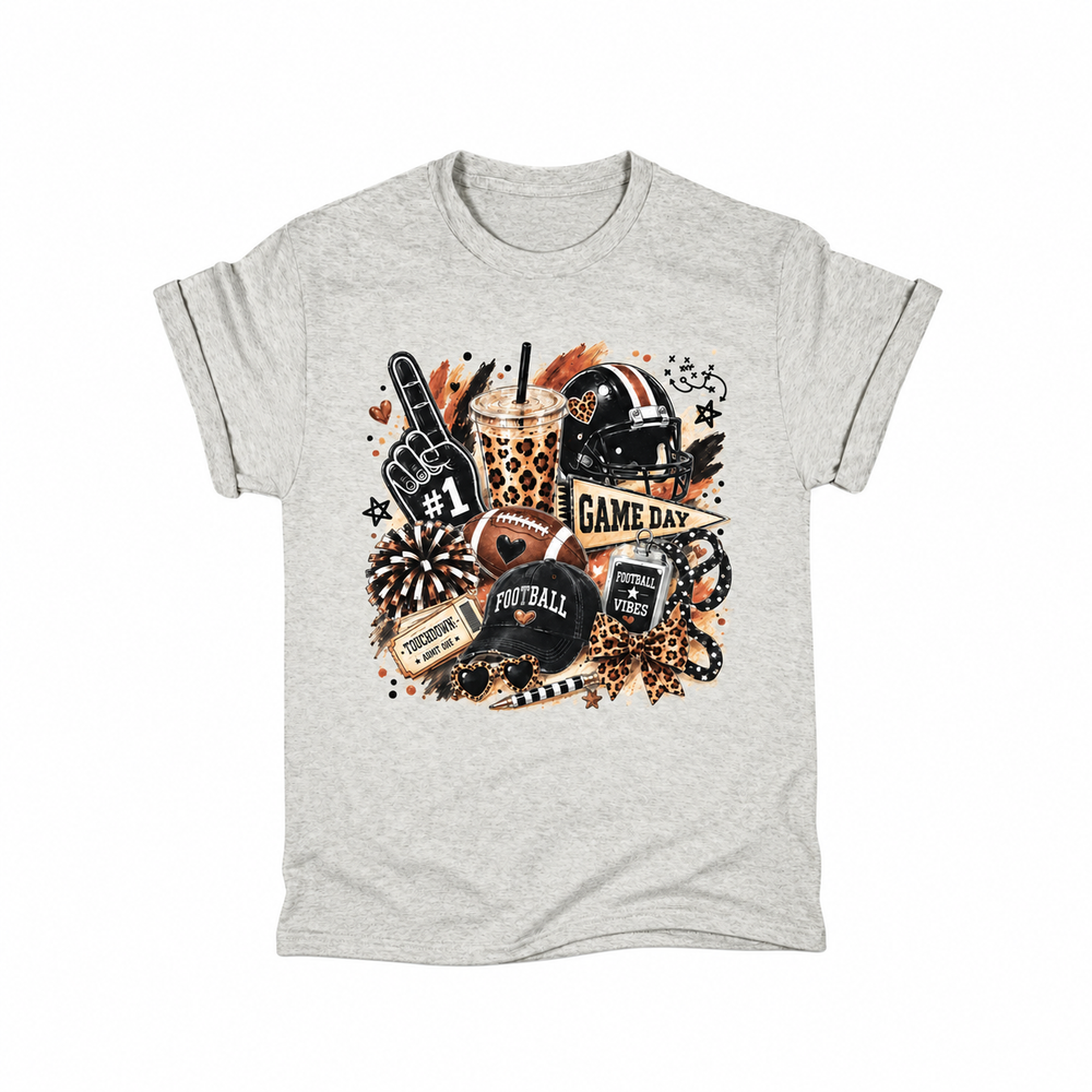 Game Day Football Vibes Graphic Tee centered smaller on pure white background