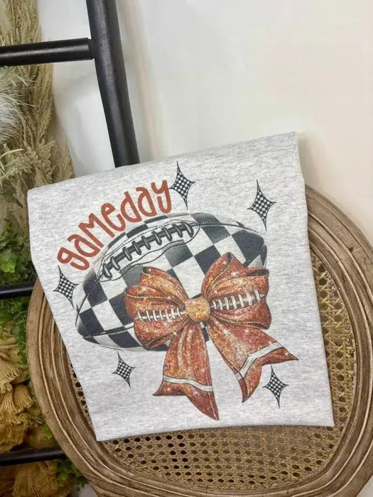 Gameday Checkered Football with Bow Tee - LECCE