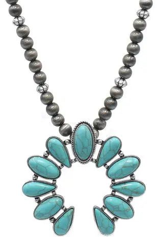 Gemstone Squash Blossom Navajo Pearl Necklace - LECCE
