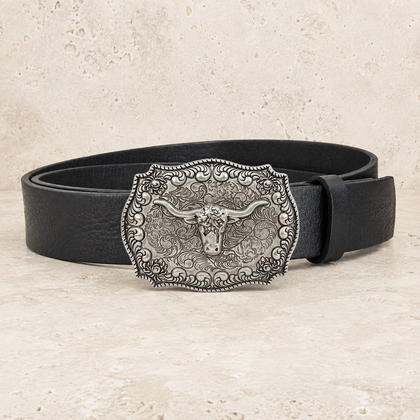 Genuine Leather belt with Antique Silver Buckle