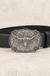 Genuine Leather Belt with Antique Silver Buckle on cream stone