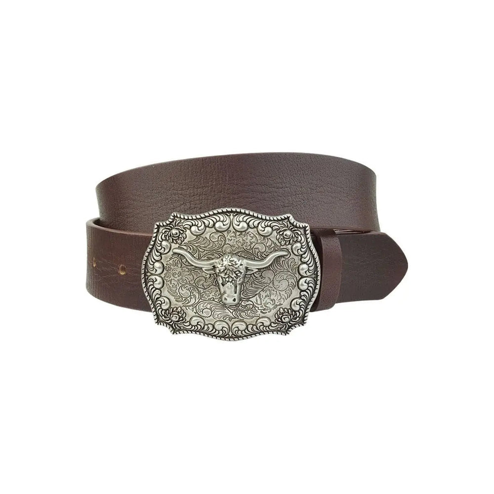Genuine Leather belt with Antique Silver Buckle - LECCE