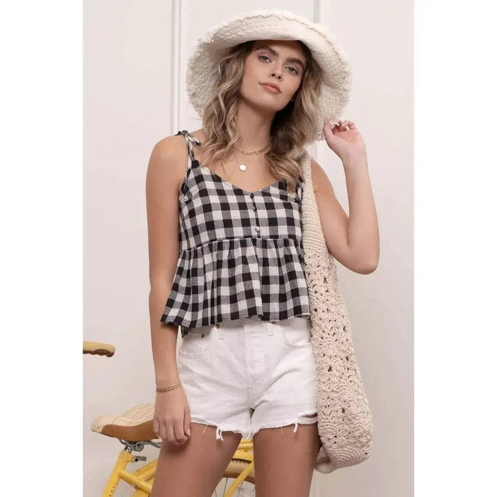 Gingham V Neck Top - LECCE