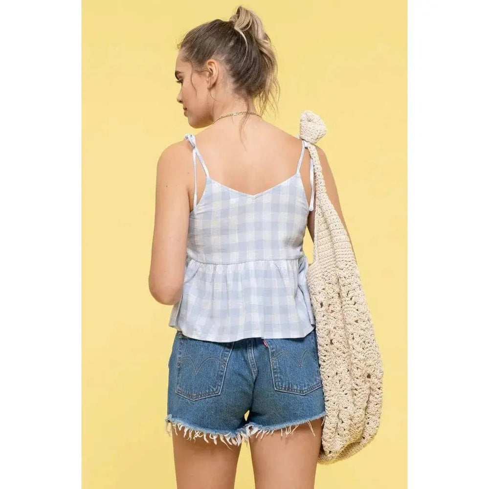 Gingham V Neck Top - LECCE