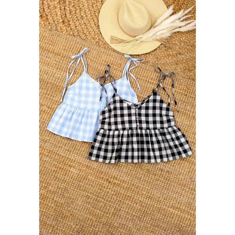 Gingham V Neck Top - LECCE
