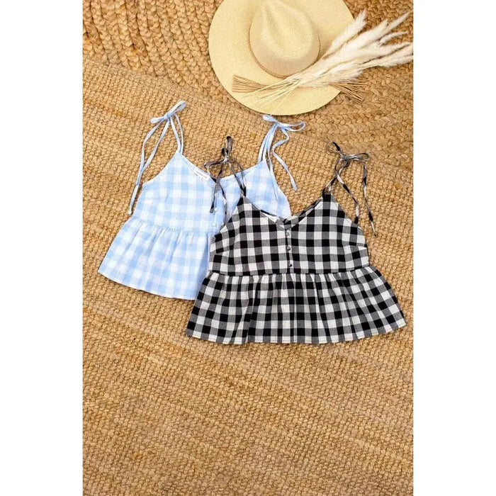 Gingham V Neck Top - LECCE