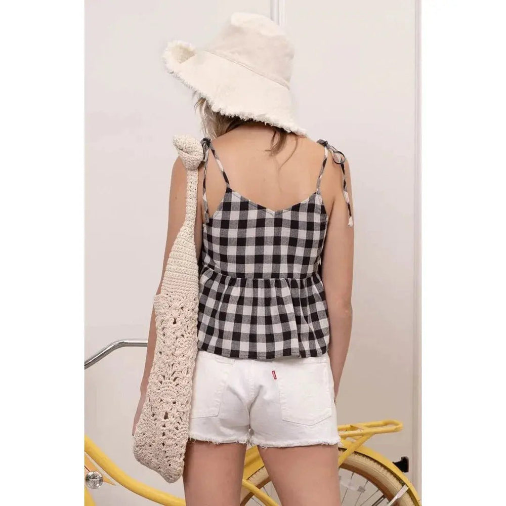 Gingham V Neck Top - LECCE