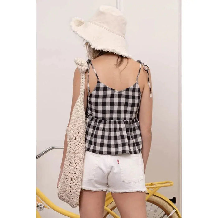 Gingham V Neck Top - LECCE