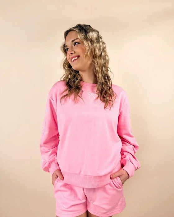 Girly Bow Embroidered Pullover & Short Set - LECCE