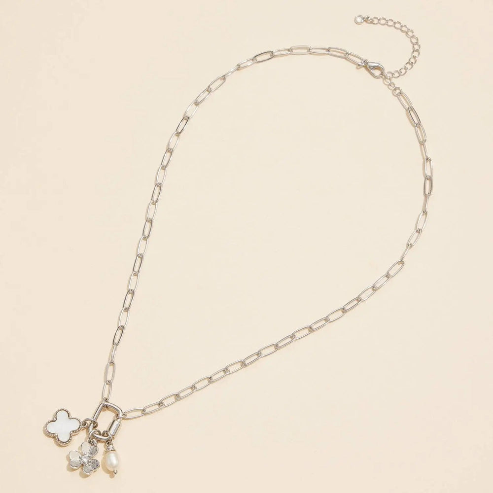 Gold Dipped Necklace with Charms and Pearl Accent - LECCE