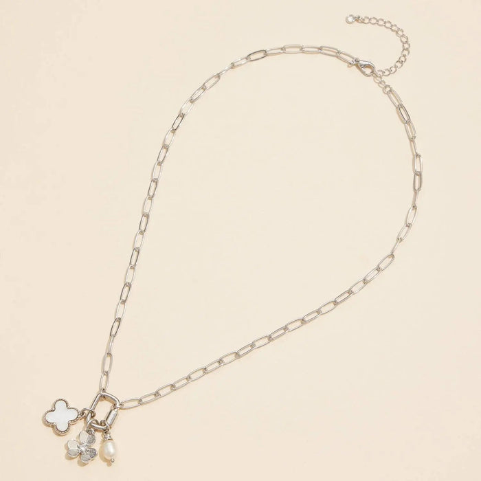 Gold Dipped Necklace with Charms and Pearl Accent - LECCE