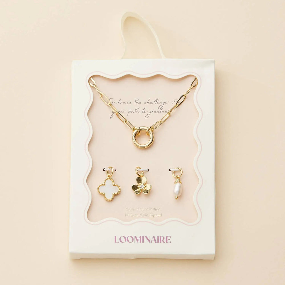 Gold Dipped Necklace with Charms and Pearl Accent - LECCE