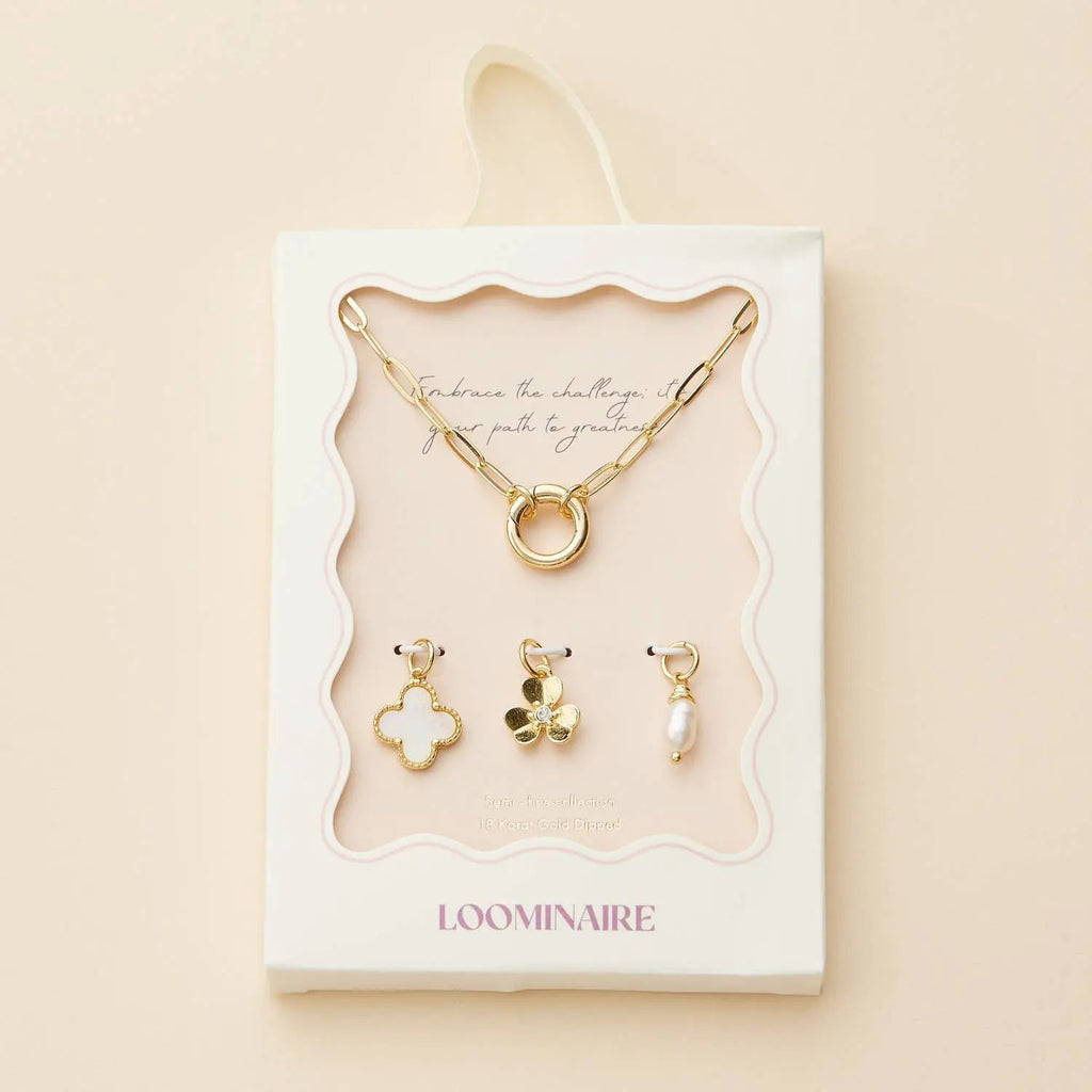 Gold Dipped Necklace with Charms and Pearl Accent