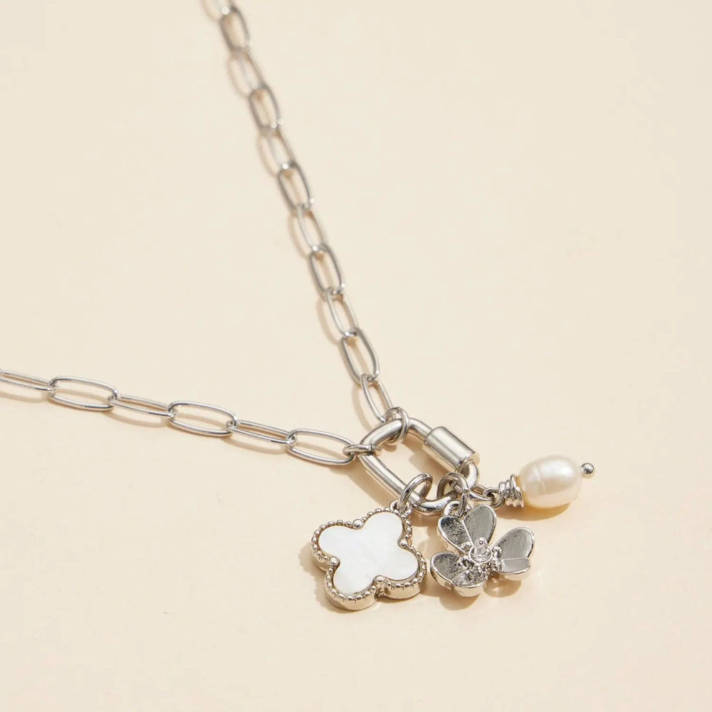 Gold Dipped Necklace with Charms and Pearl Accent - LECCE