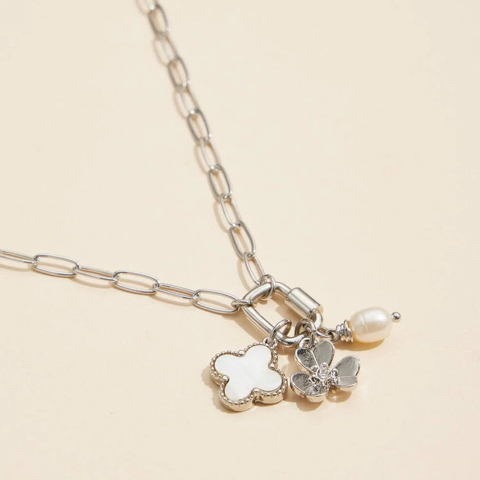 Gold Dipped Necklace with Charms and Pearl Accent - LECCE