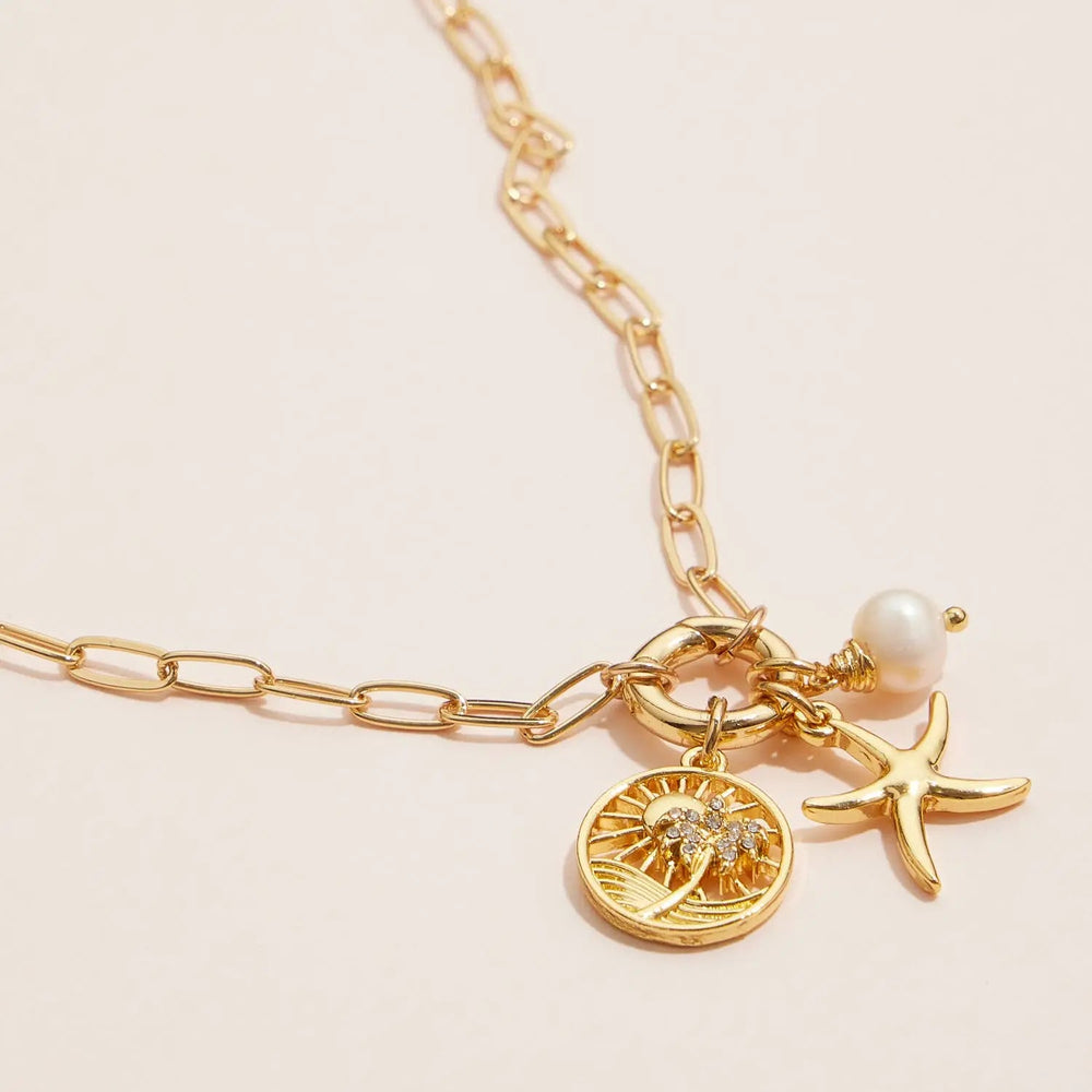 Gold Dipped Starfish Charm Necklace with Pearl Accent - LECCE