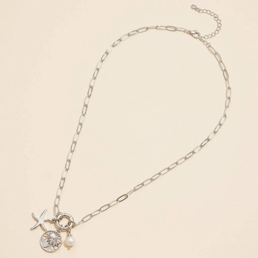 Gold Dipped Starfish Charm Necklace with Pearl Accent - LECCE