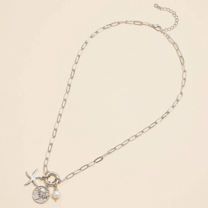 Gold Dipped Starfish Charm Necklace with Pearl Accent - LECCE