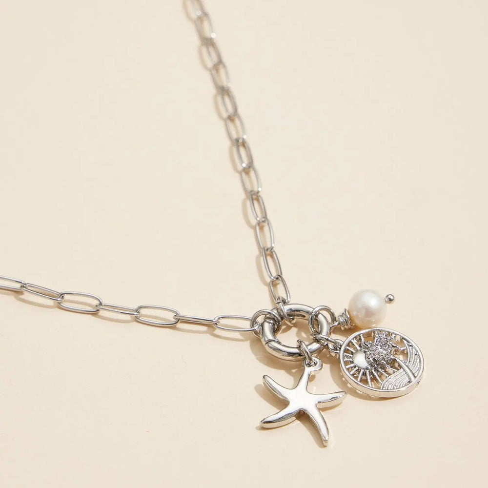 Gold Dipped Starfish Charm Necklace with Pearl Accent - LECCE