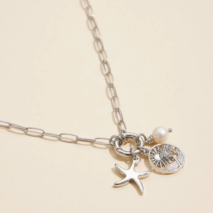 Gold Dipped Starfish Charm Necklace with Pearl Accent - LECCE
