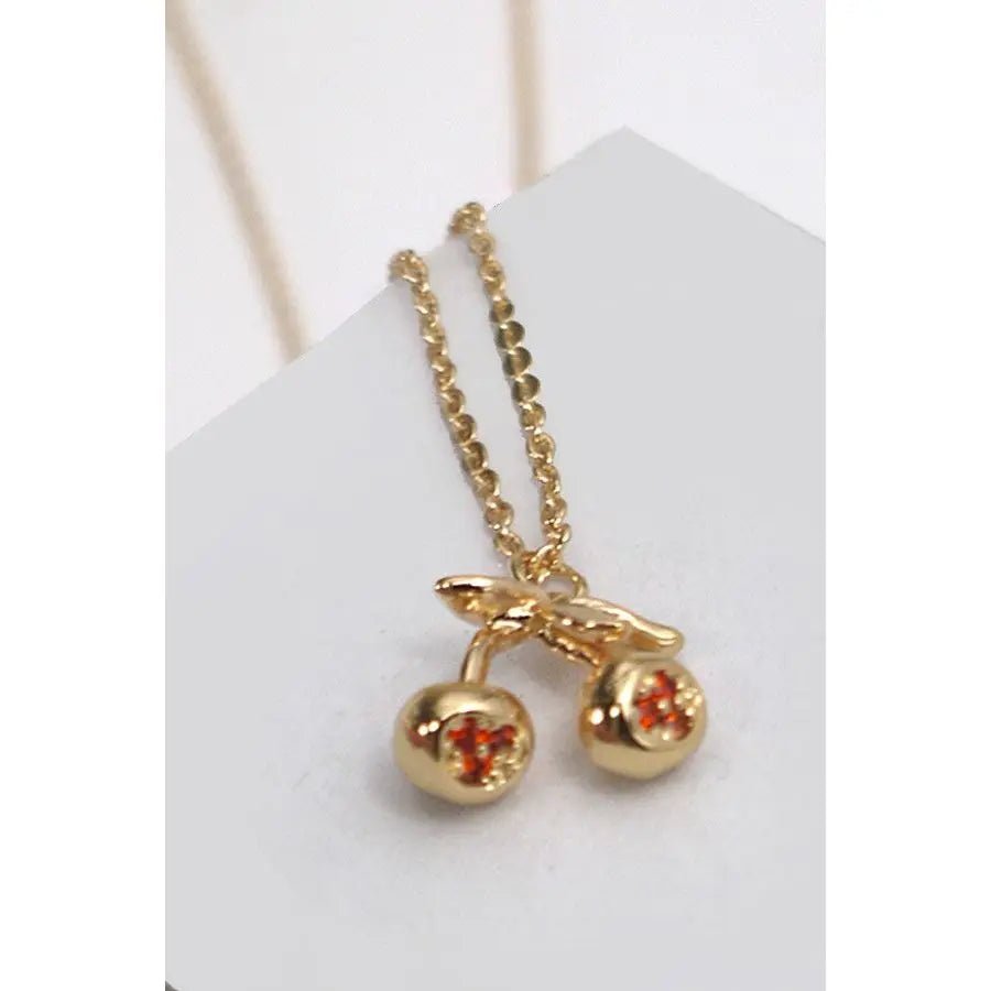 Gold Mini Cherry Charm Necklace - LECCE