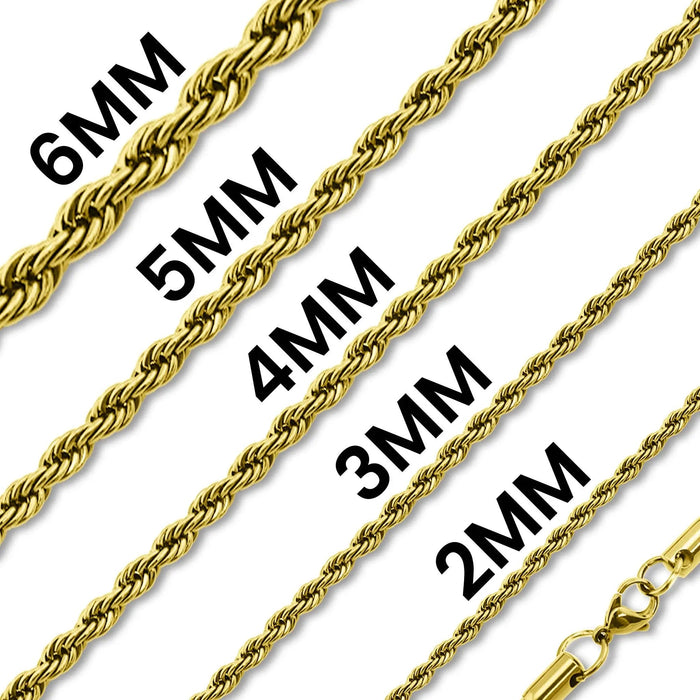 Gold Rope Chain Necklace Stainless Steel - LECCE