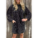 Gray Leopard Pocketed Puff Sleeve Mini Dress - LECCE