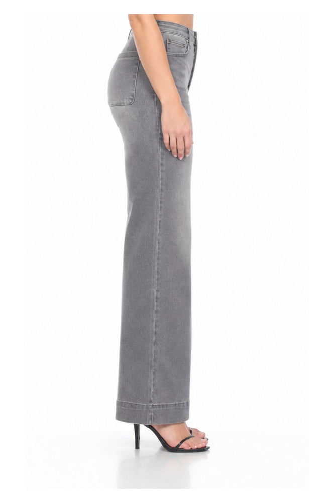 Gray wash wide-leg jeans alternate view